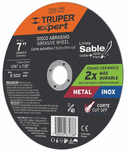 Truper DICOF-7015 Disco Tipo 41 para corte fino de metal Línea Sable 7', 1.5mm