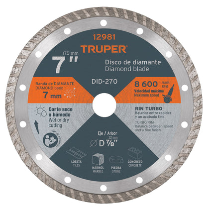 Truper DID-270 Disco de diamante, rin turbo, 7'