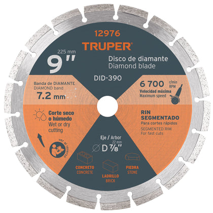 Truper DID-390 Disco de diamante de 9' x 2.7 mm rin segmentado