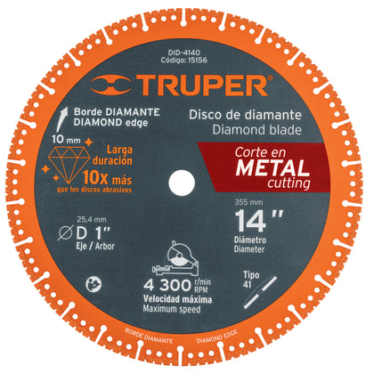 Truper DID-4140 Disco de diamante, 14' corte metal