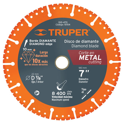 Truper DID-470 Disco de diamante, 7' corte metal