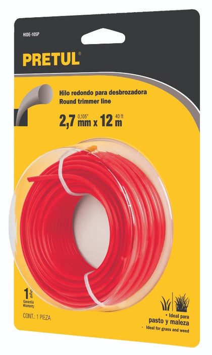 Pretul HIDE-105P Hilo redondo para desbrozadora, 12 m, 2.7 mm, Pretul