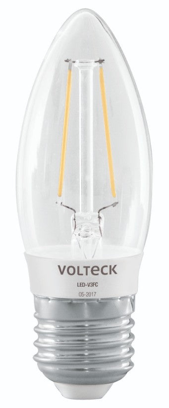 Volteck LED-V3FC Lámpara tipo vela, filamento de LED, 3 W, E26, luz cálida