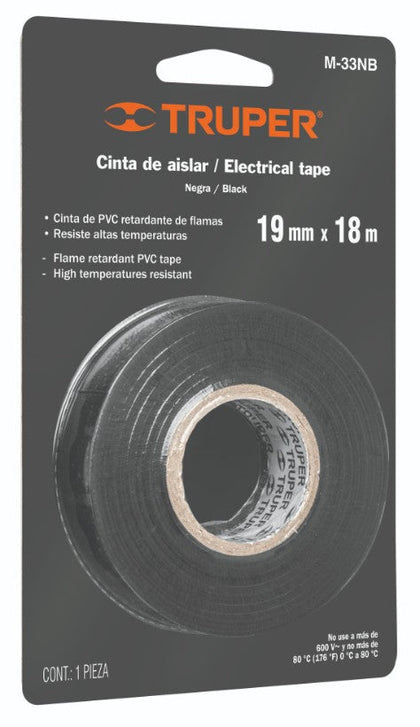 Truper M-33NB Cinta de aislar # 33, 18m, negra, en blister