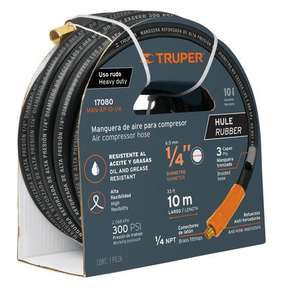 Truper MAN-AP-10-1/4 Manguera de hule para compresor, 10 m, 1/4'