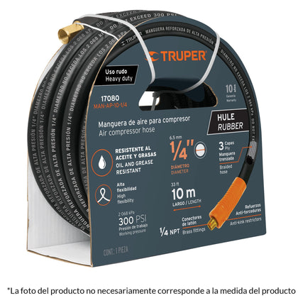 Truper MAN-AP-10-3/8 Manguera de hule para compresor, 10 m x 3/8'