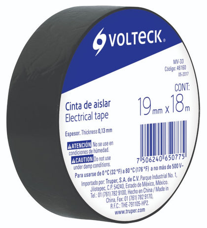 Volteck MV-33 Cinta de aislar, # 33, 18 m, negra, Volteck