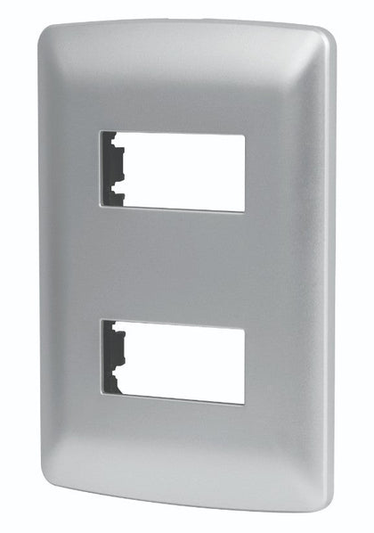 Volteck PPDO-IP Placa 2 módulos de ABS, línea italiana, color plata