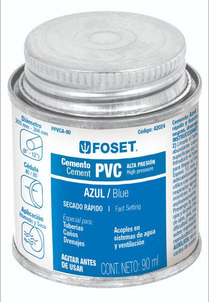 Foset PPVCA-90 Cemento azul para PVC, hasta 12', bote 90 ml