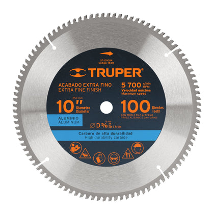 Truper ST-10100A Disco sierra 10' para aluminio, 100 dientes centro 5/8'