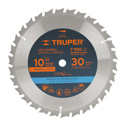 Truper ST-1030 Disco sierra p/madera 10', 30 dientes, centro 5/8'