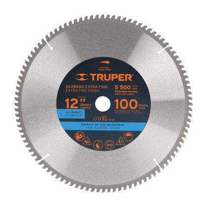 Truper ST-12100A Disco sierra p/aluminio 12', 100 dientes, centro 1'