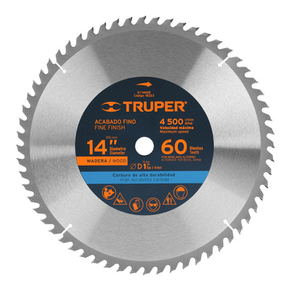 Truper ST-1460E Disco sierra 14' para madera, 60 dientes centro 1'